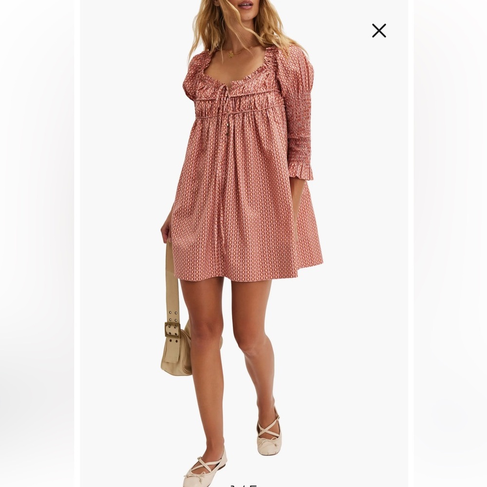 NWT Free People Star Dip Tiered Smocked Button Front Cotton Dress